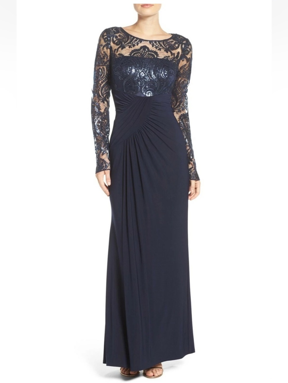 Eliza J navy blue lace evening gown 10